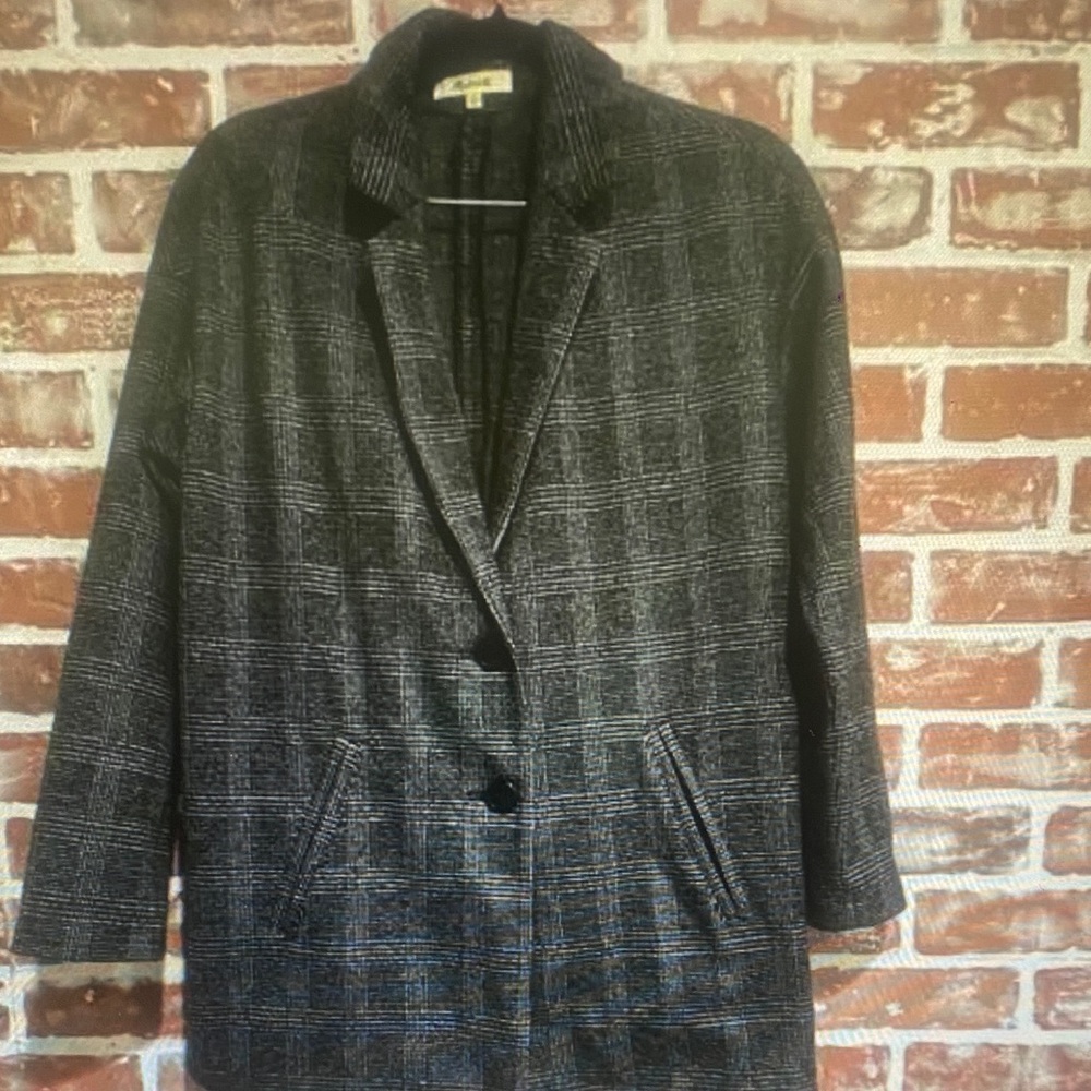 Madewll Glen Plaid Blazer Coat Gray Check Jacket Size XS